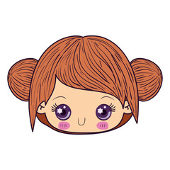 colorful caricature kawaii face little girl with collected hair cute expression vector illustration
