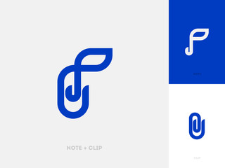 Modern line logo mark template or icon with paper clip and musical note