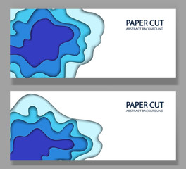 Abstract background with paper cut shapes. Vector volume design layout for business presentations, flyers, posters. Blue sea waves