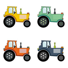Multicolored tractor set on the white background