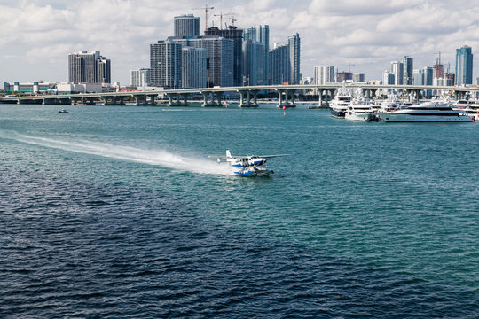Seaplane Taxiing Past Miami