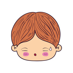 colorful caricature kawaii face little boy with facial expression of tired vector illustration