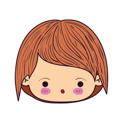 colorful caricature kawaii face little boy with facial expression of surprise vector illustration