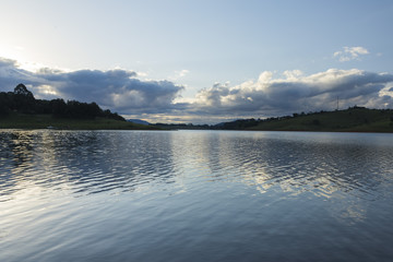 late afternoon on a lake in the countryside of sao paulo - wide angle horizontal