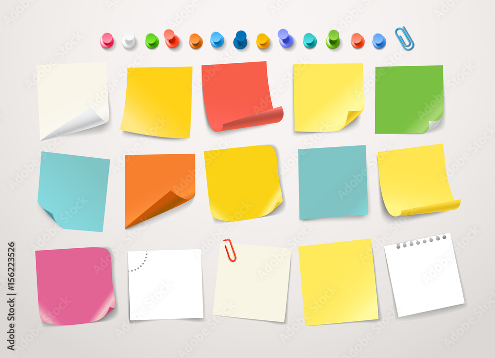 Poster different color paper stickers collection. template for a text