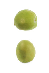 Single green olive isolated