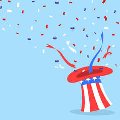 American patriotic banner with confetti coming out of a hat