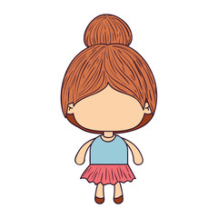 colorful caricature of faceless little girl with collected hair vector illustration