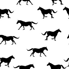 Seamless animals pattern silhouette horse running on white background, vector, eps 10