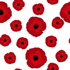 Seamless floral pattern big and small red Poppies flowers on white background, vector, eps 10