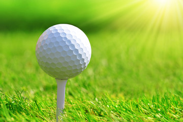 Close up of golf ball on tee.