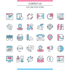Contact us icons set. Modern icons on theme customer service and support.