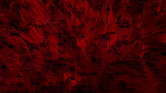 Dark red low poly waving surface as cyber background. Dark red polygonal geometric vibrating environment or pulsating background in cartoon low poly popular modern stylish 3D design.