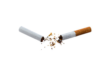 Broken cigarette on white isolated background