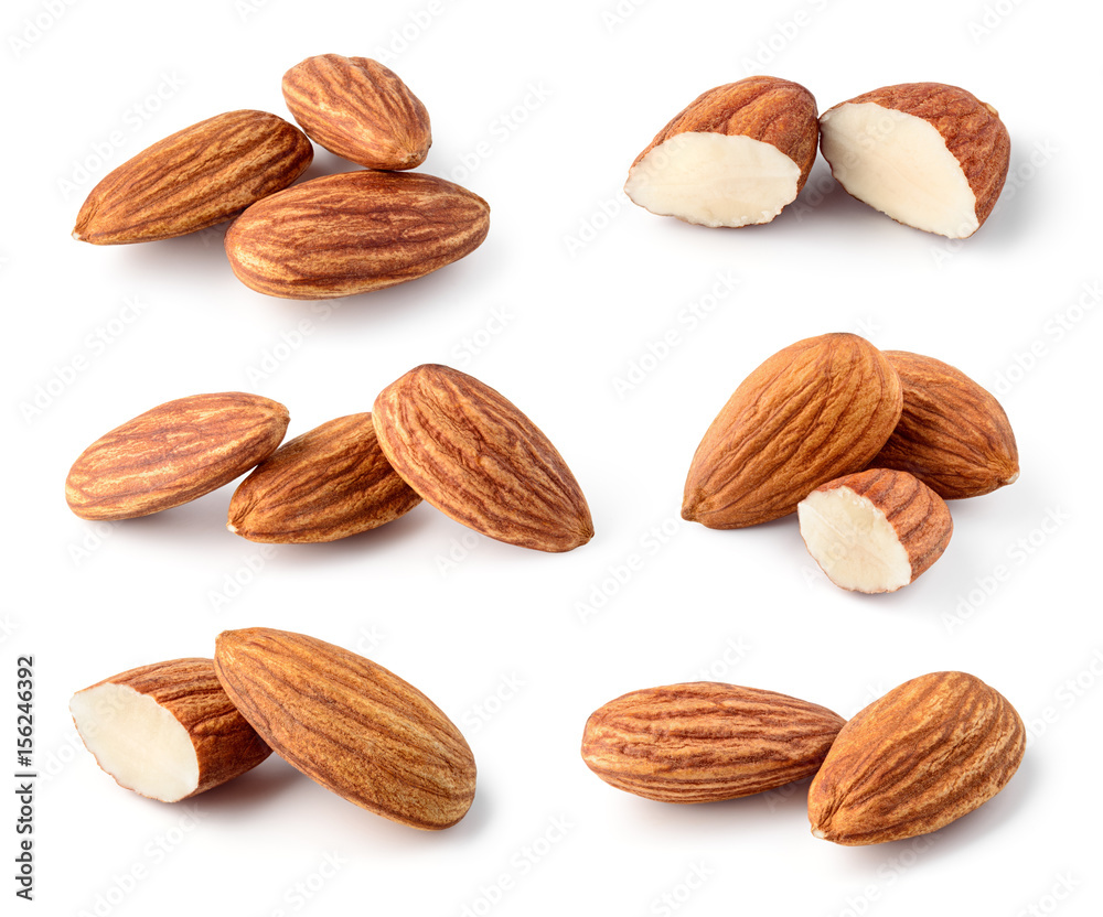 Poster almond isolated. nuts on white background. collection. full depth of field. - Posters