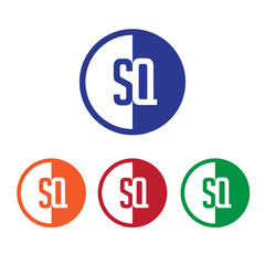 SQ initial circle half logo blue,red,orange and green color