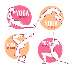 Yoga Class, Women Poses For Your Logo Template Line Art Style