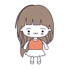 silhouette color sections and light brown hair of kawaii little girl with long hair and facial expression exhausted vector illustration