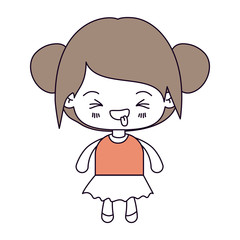 silhouette color sections and light brown hair of kawaii little girl with collected hair and facial expression unpleasant vector illustration
