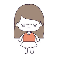 silhouette color sections and light brown hair of kawaii little girl with straight hair and facial expression bored vector illustration