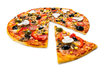 Healthy vegetarian pizza with mushrooms isolated
