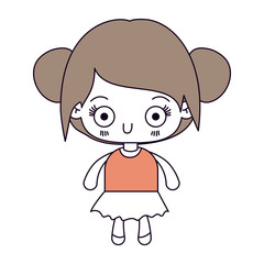 silhouette color sections and light brown hair of kawaii cute little girl with collected hair vector illustration