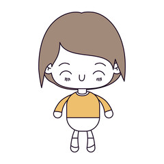 silhouette color sections and light brown hair of kawaii little boy with happiness facial expression vector illustration