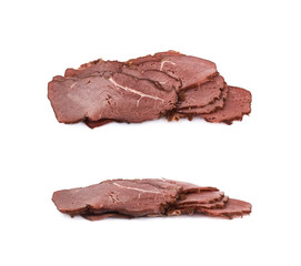 Pile of ham meat slices isolated