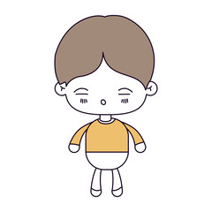 silhouette color sections and light brown hair of kawaii little boy with facial expression of tired vector illustration