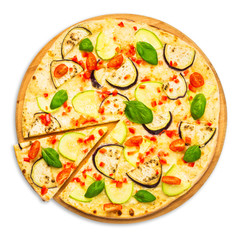 Vegetarian pizza with aubergines and zucchini