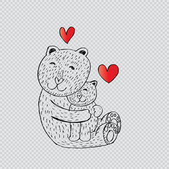 Cute cartoon bear and her child