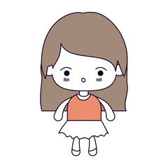 silhouette color sections and light brown hair of kawaii little girl with straight hair and facial expression surprised vector illustration