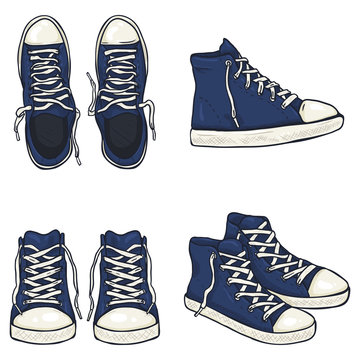 Vector Set of Cartoon High Gumshoes. Side, Top and Front Views.