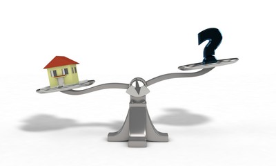 Scales sybmole and house win concept, 3d render