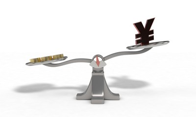 Weights with money coin and jpy concept, 3d render