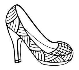 Hand drawn outline ornamental high heel shoe illustration