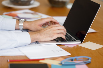 Desk and hands close up
