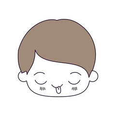 silhouette color sections and light brown hair of kawaii head of little boy with funny facial expression in closeup vector illustration