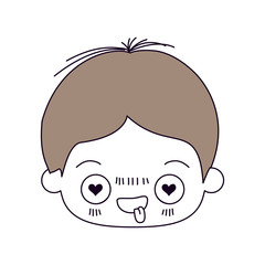 silhouette color sections and light brown hair of kawaii head of little boy with facial expression in love vector illustration