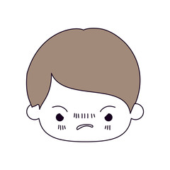silhouette color sections and light brown hair of kawaii head of little boy with facial expression angry vector illustration