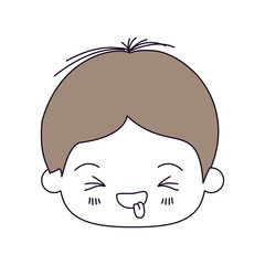 silhouette color sections and light brown hair of kawaii head of little boy with facial expression funny with closed eyes vector illustration