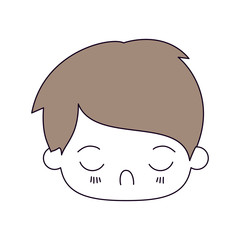 Obraz na płótnie Canvas silhouette color sections and light brown hair of kawaii head of little boy with facial expression disgust with closed eyes vector illustration