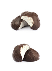 Marshmallow covered in chocolate isolated