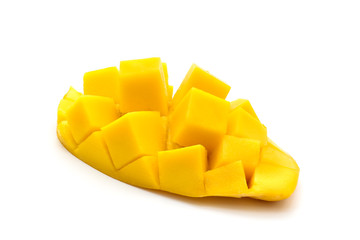 Isolated of carve beautiful yellow mango on white background