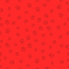 A pattern of canine tracks of different sizes. Traces of the dog are red. Vector illustration in a flat style