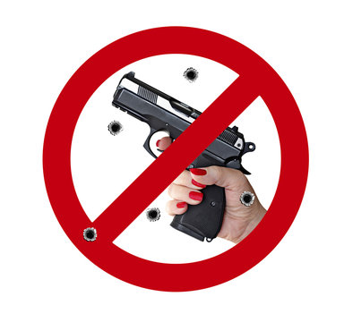 no gun symbol with hand gun and woman hand no shooting