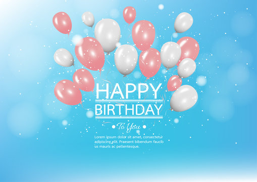 Color pastel with happy birthday balloons background. minimal concept. Vector Illustration