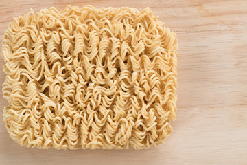 Close-up dried noodles on plank, Instant dried amen noodles