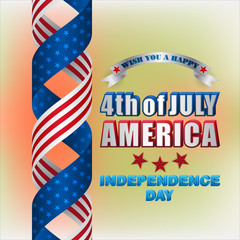 Holiday design, background with 3d texts and American flag, for fourth of July, America Independence day, celebration; Vector illustration