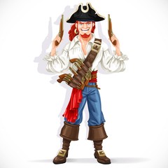 Brave pirate with pistols in hands isolated on a white background